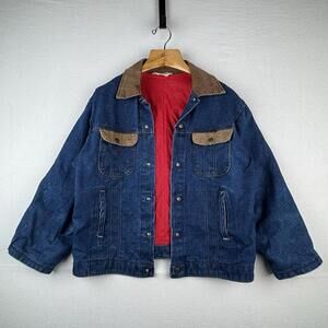 70’s Vtg Key Imperial Denim Jacket Men’s 44 Long Brown Corduroy Collar Made USA
